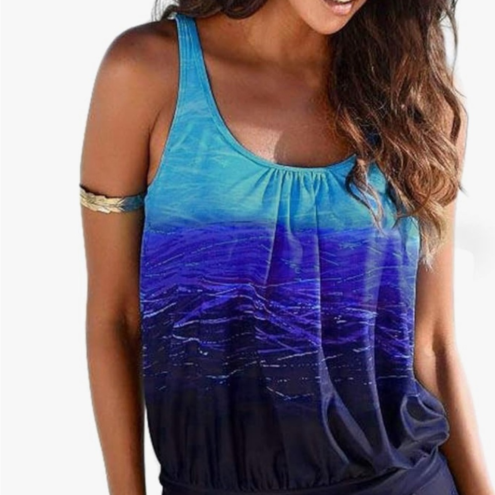Blue Ocean Print Women's Swim Tank